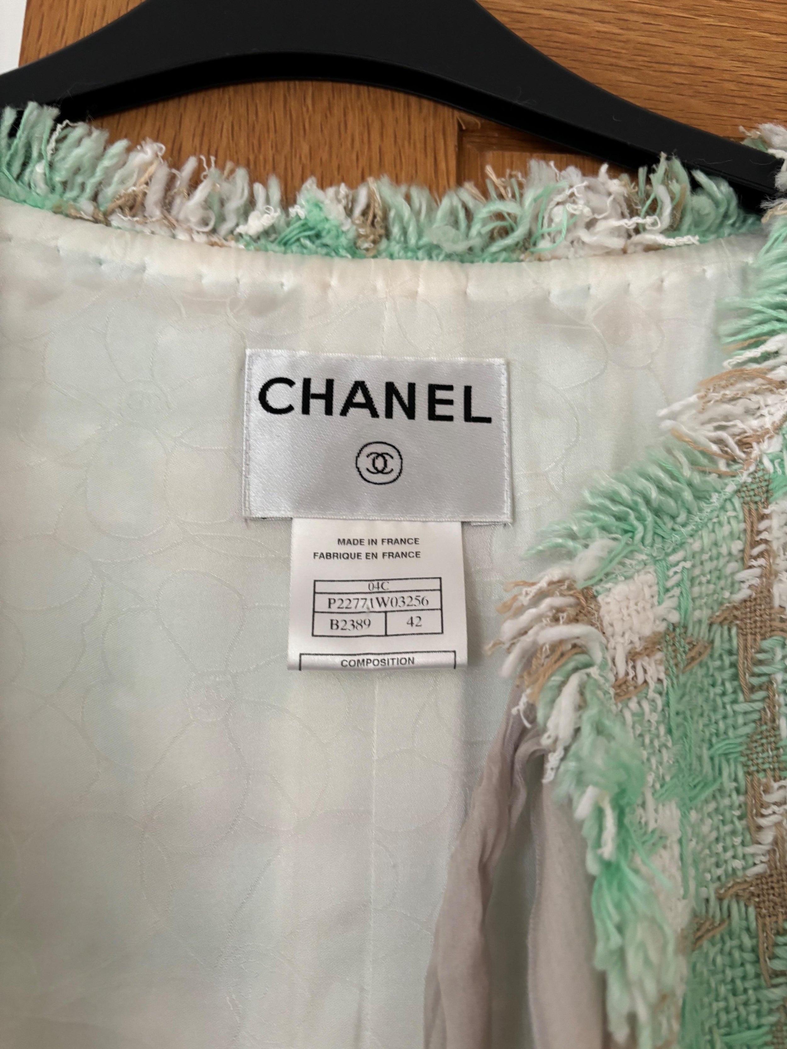 Chanel Green Tweed Jacket and Skirt Set