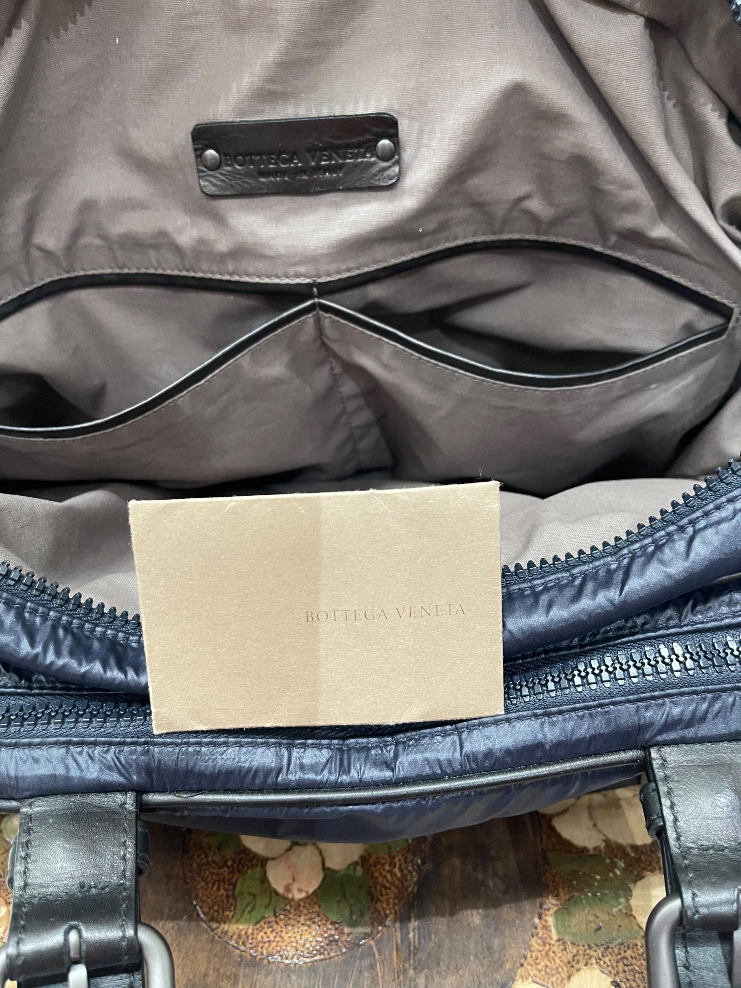 Intrecciato Leather Trimmed Nylon Tote Bag