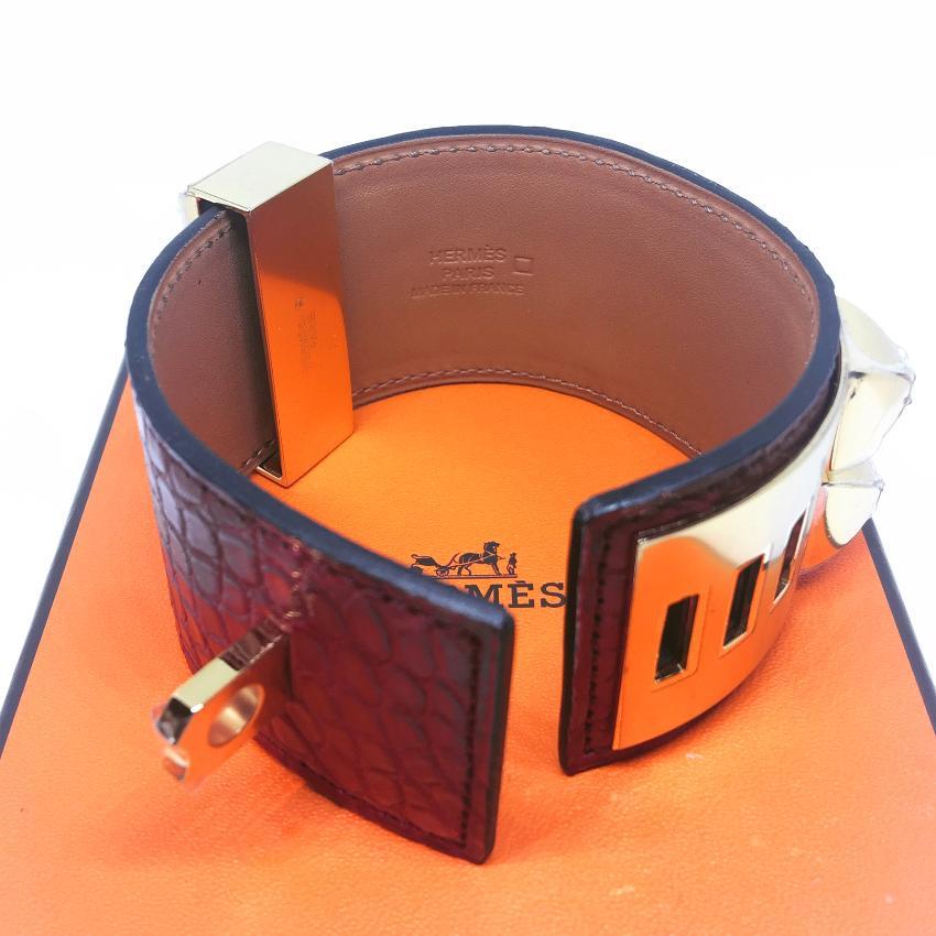 Hermes Matte Rouge Alligator Collier de Chien CDC Bracelet GHW Small