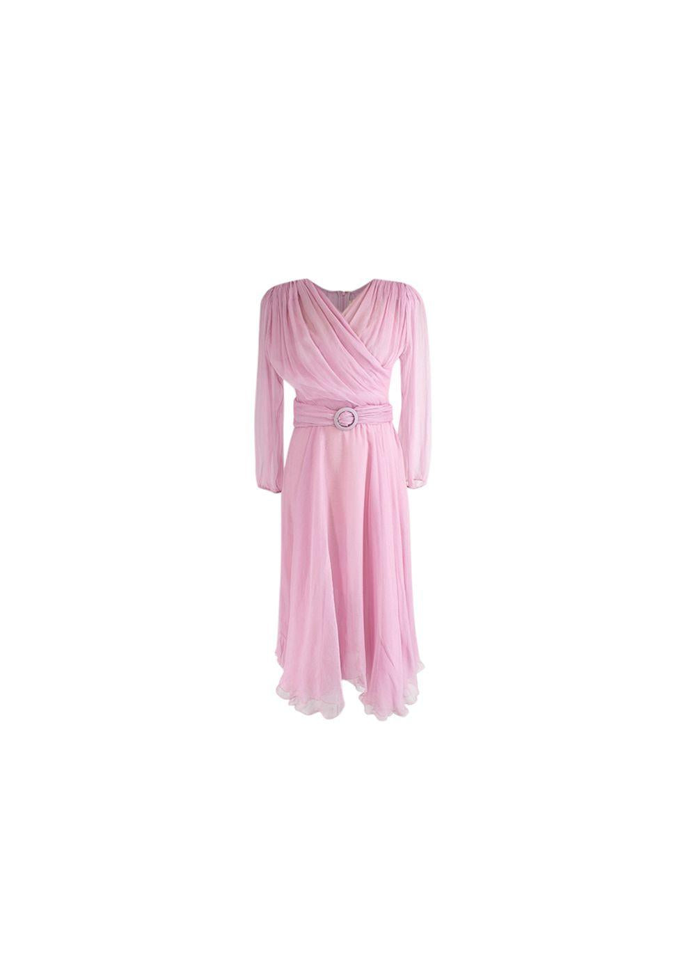 Maria Lucia Hohan Pink Plisse Chiffon Belted Midi Dress