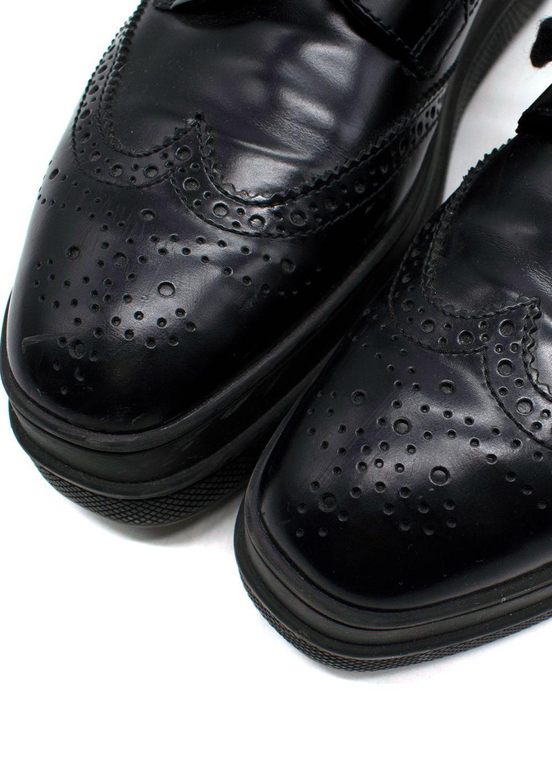 Prada Black Brushed Leather Derby Brogues