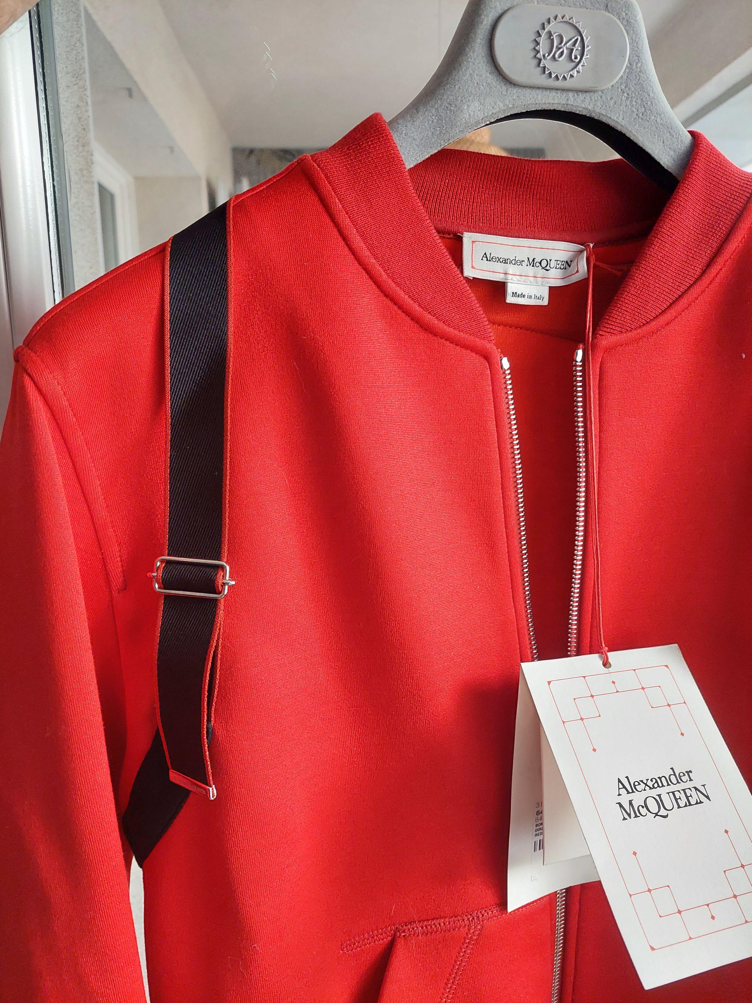 Alexander McQueen Red Harness Strap Bomber Jacket