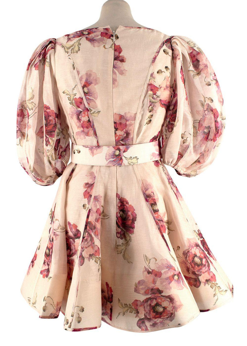 Zimmermann Pink Floral Belted High Tide Mini Dress