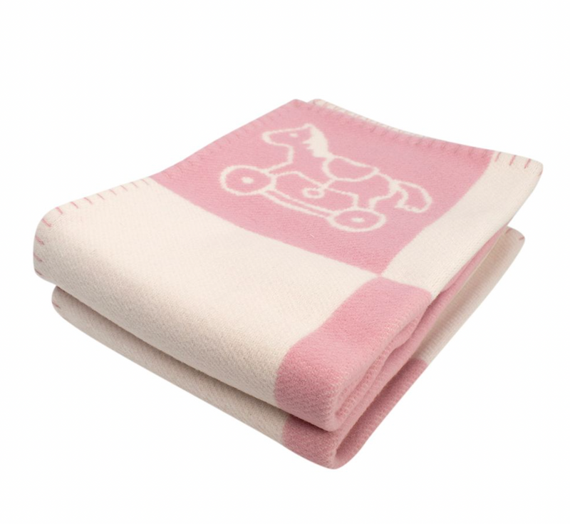Hermes Pink Wool and Cashmere Adada Avalon Baby Blanket