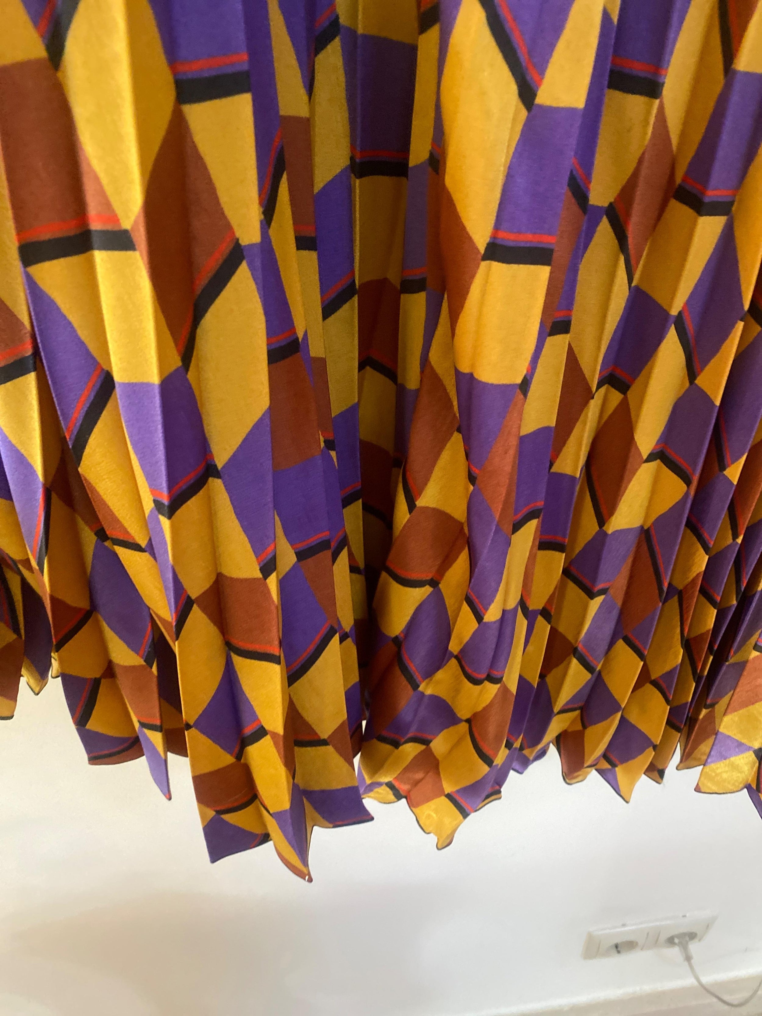 Geometric Multicoloured Pleated Midi Skirt