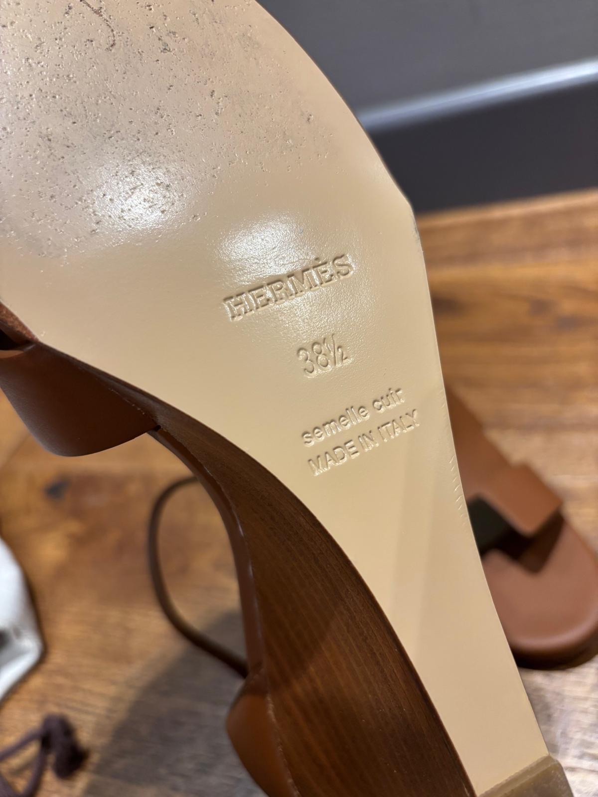 Hermes Tan Leather Ankle Legend Sandals
