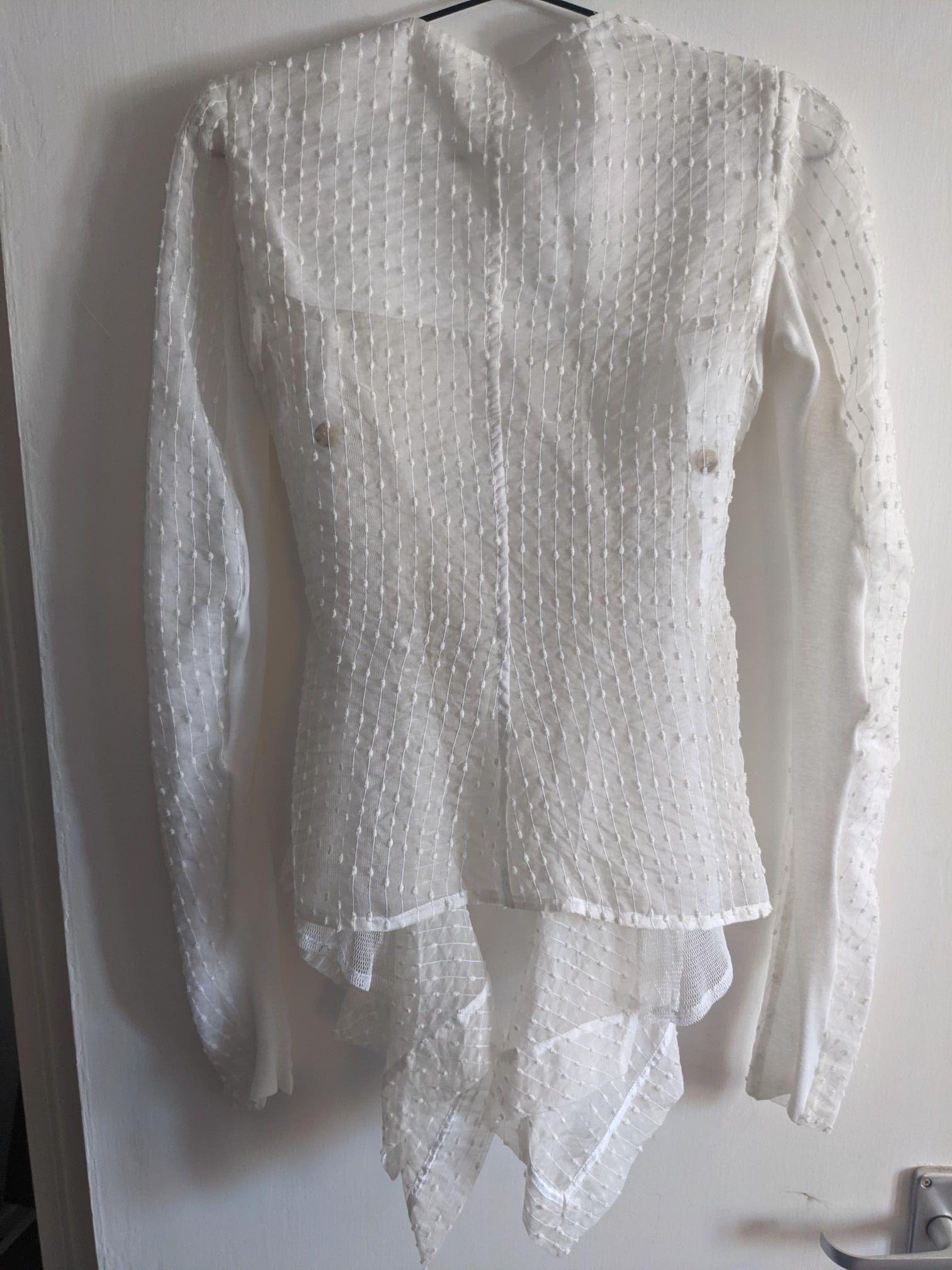White organza embroidered draped jacket
