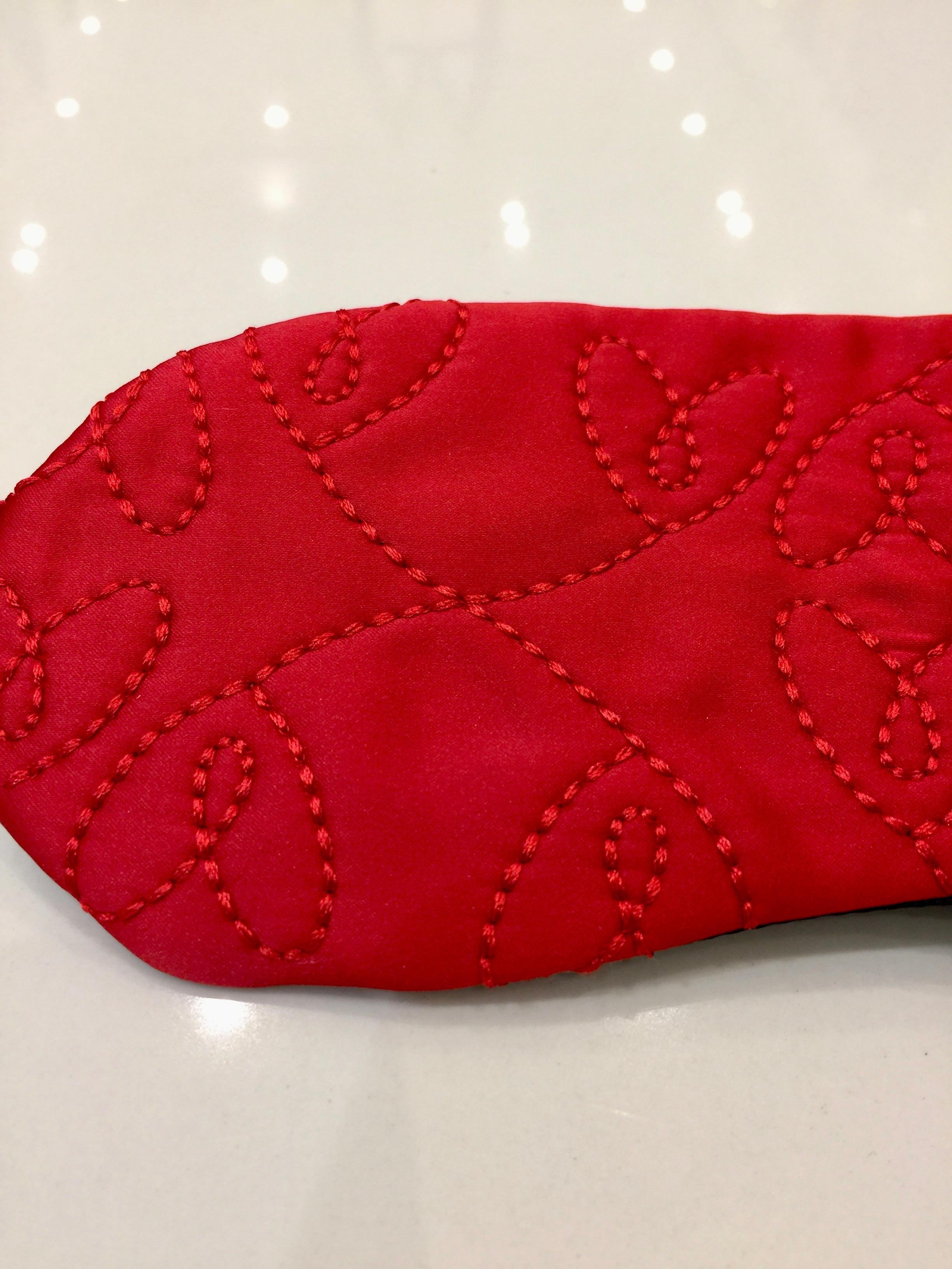 Couture Rouge Satin Embroidered Hearts Eye Mask