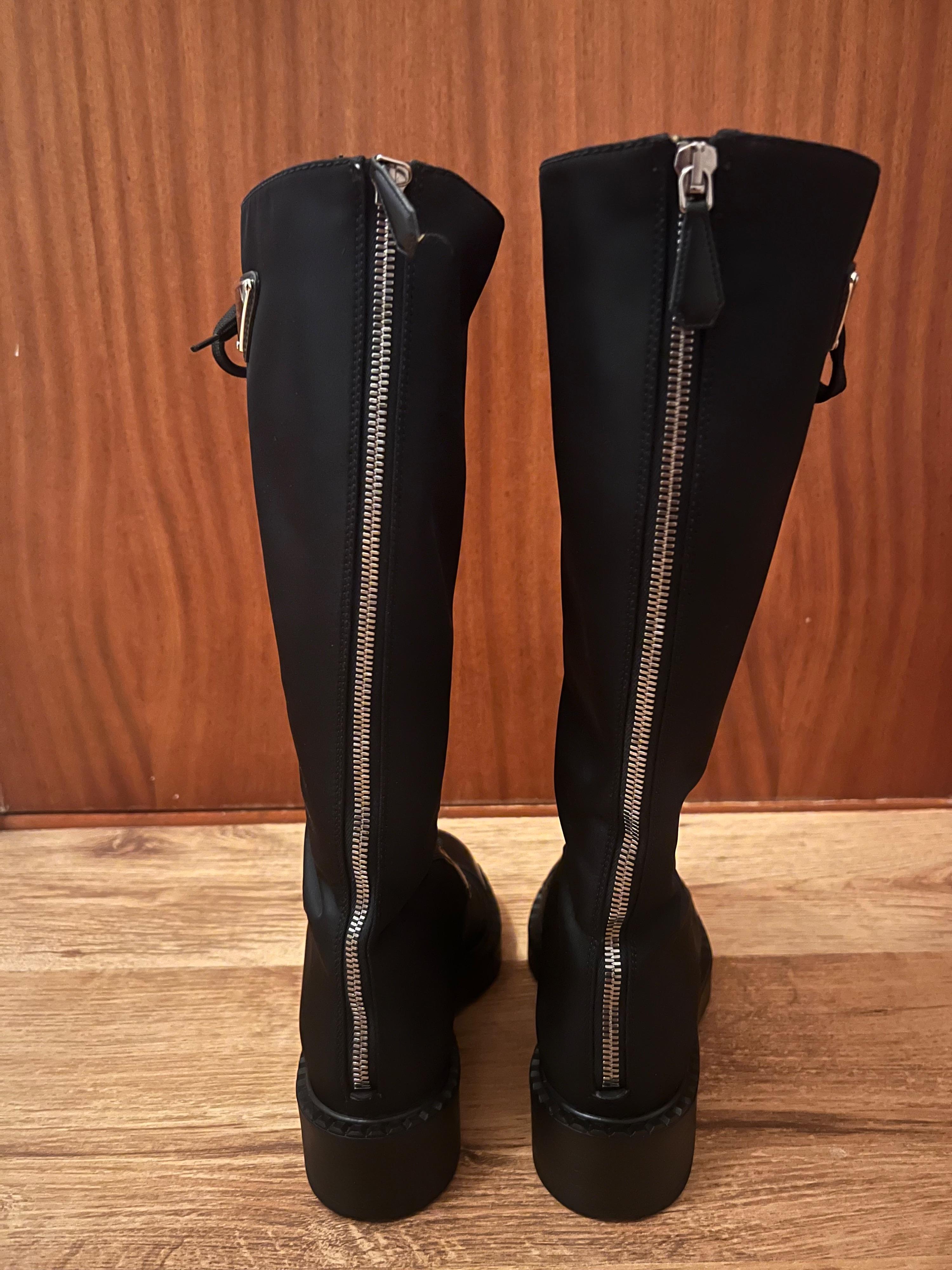 Prada Black Knee High Combat Boots
