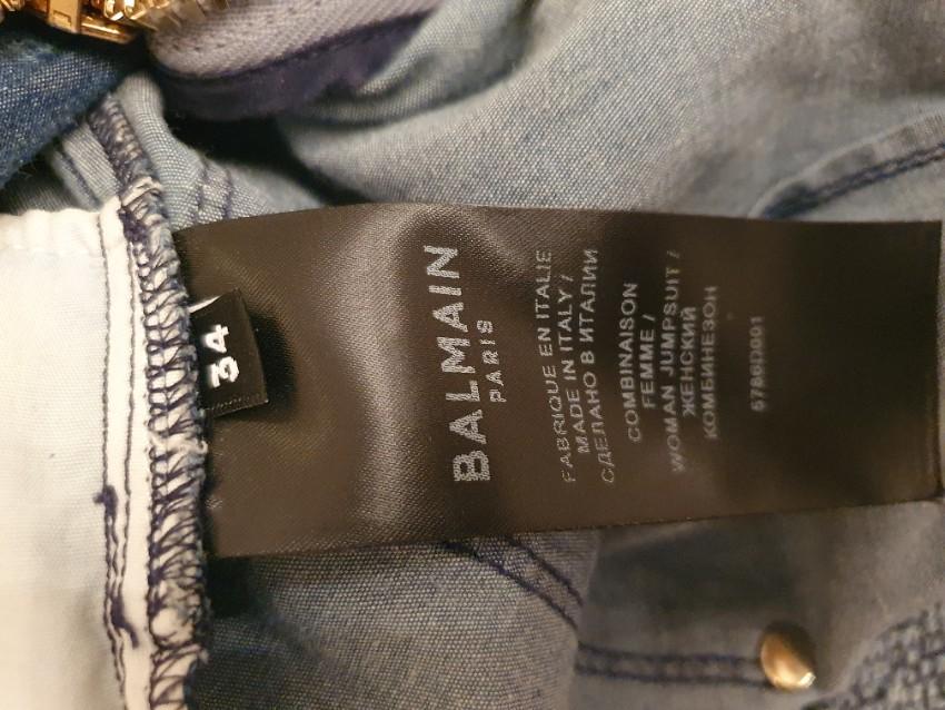 Balmain Blue V-Neck Denim Jumpsuit