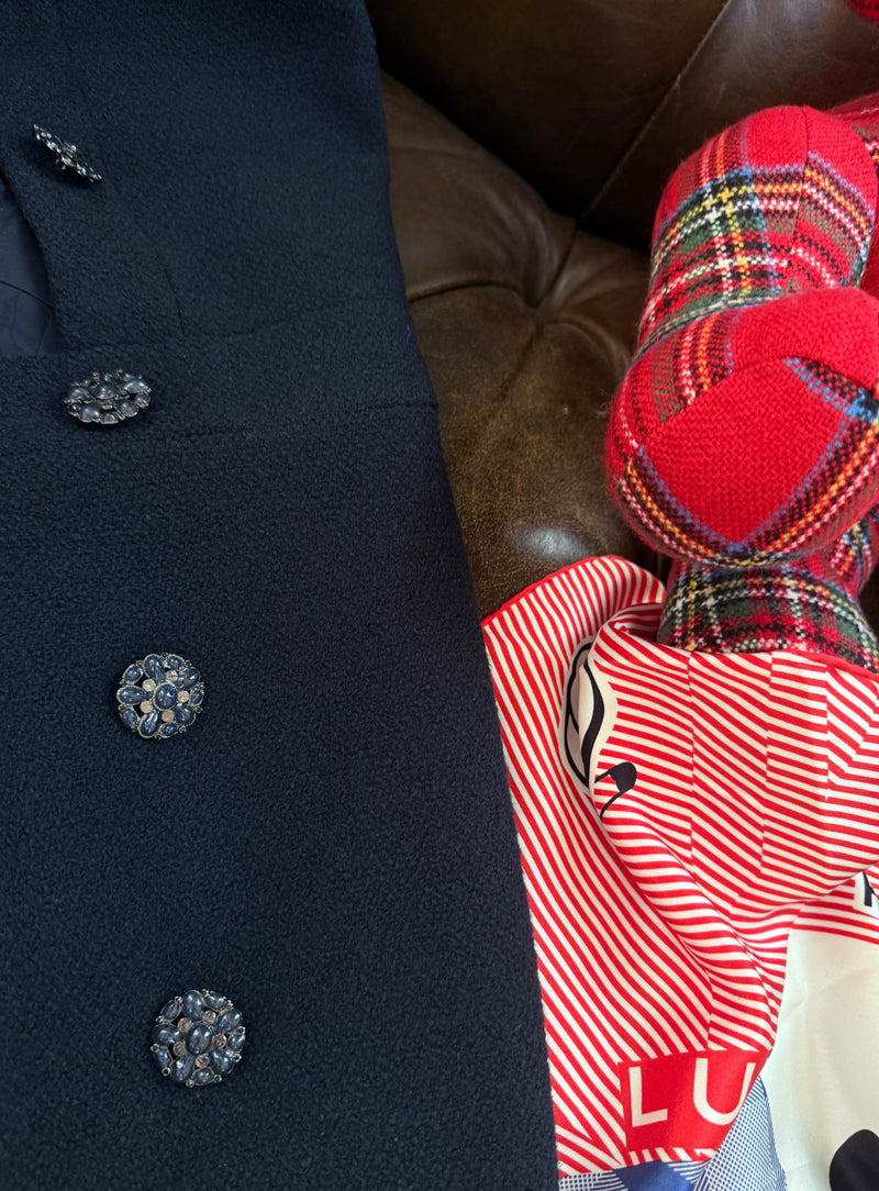 Chanel Navy Boucle Tweed Midi Dress  with Gripoix Jewel Buttons