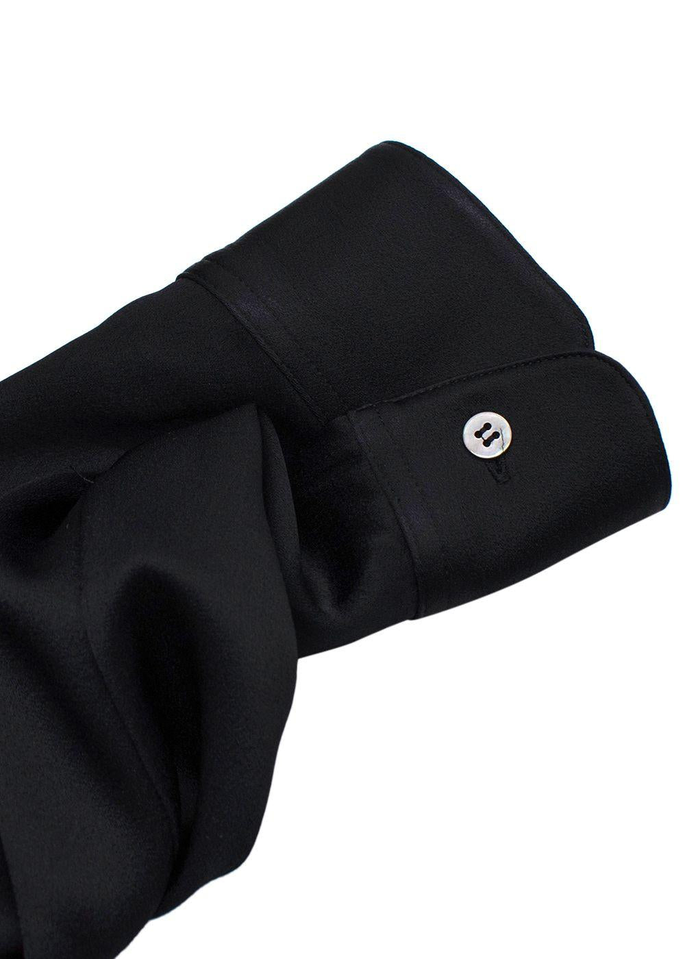 The Row Belted Black Satin Shirt Dress