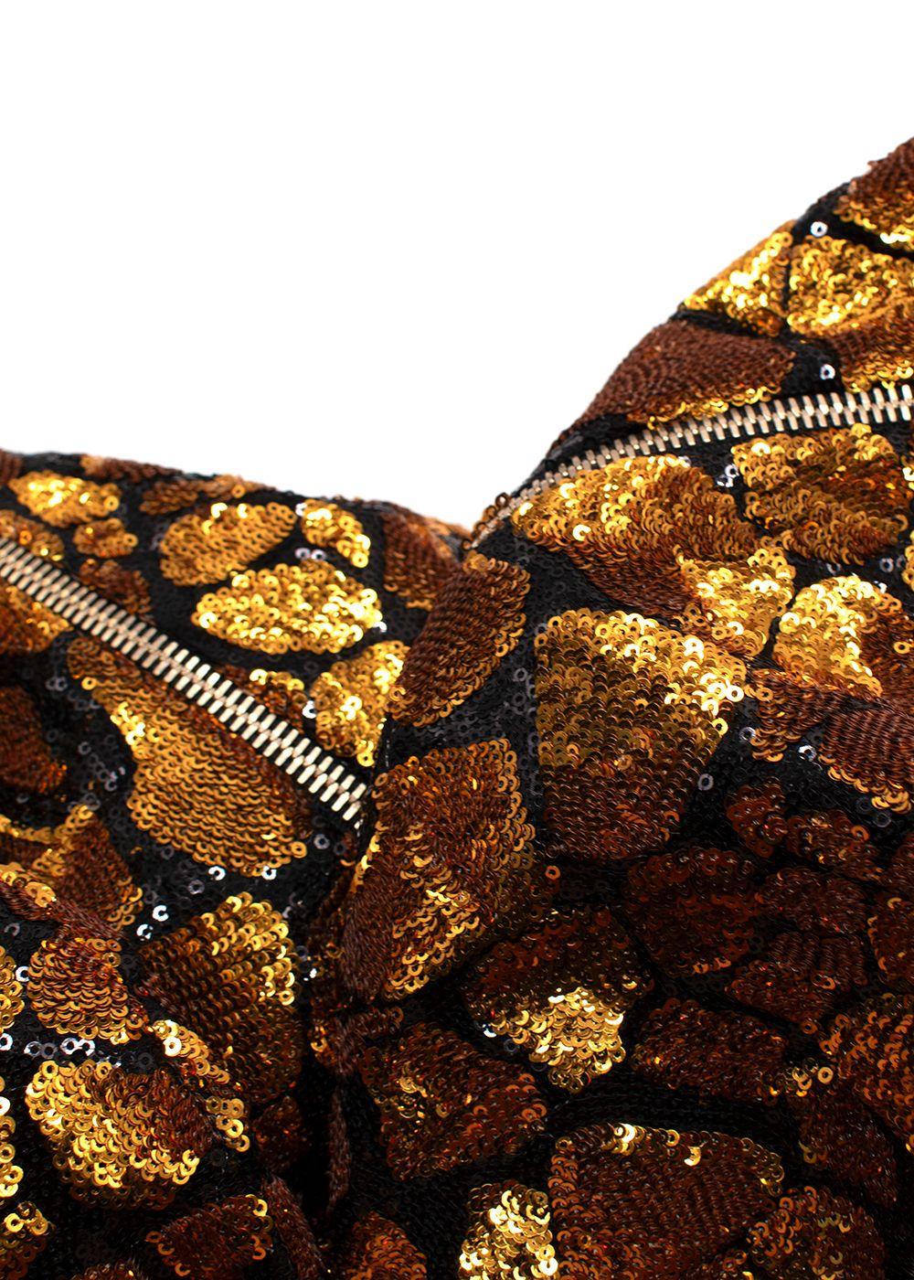 Balmain Gold and Black Sequin Long Sleeve Mini Dress