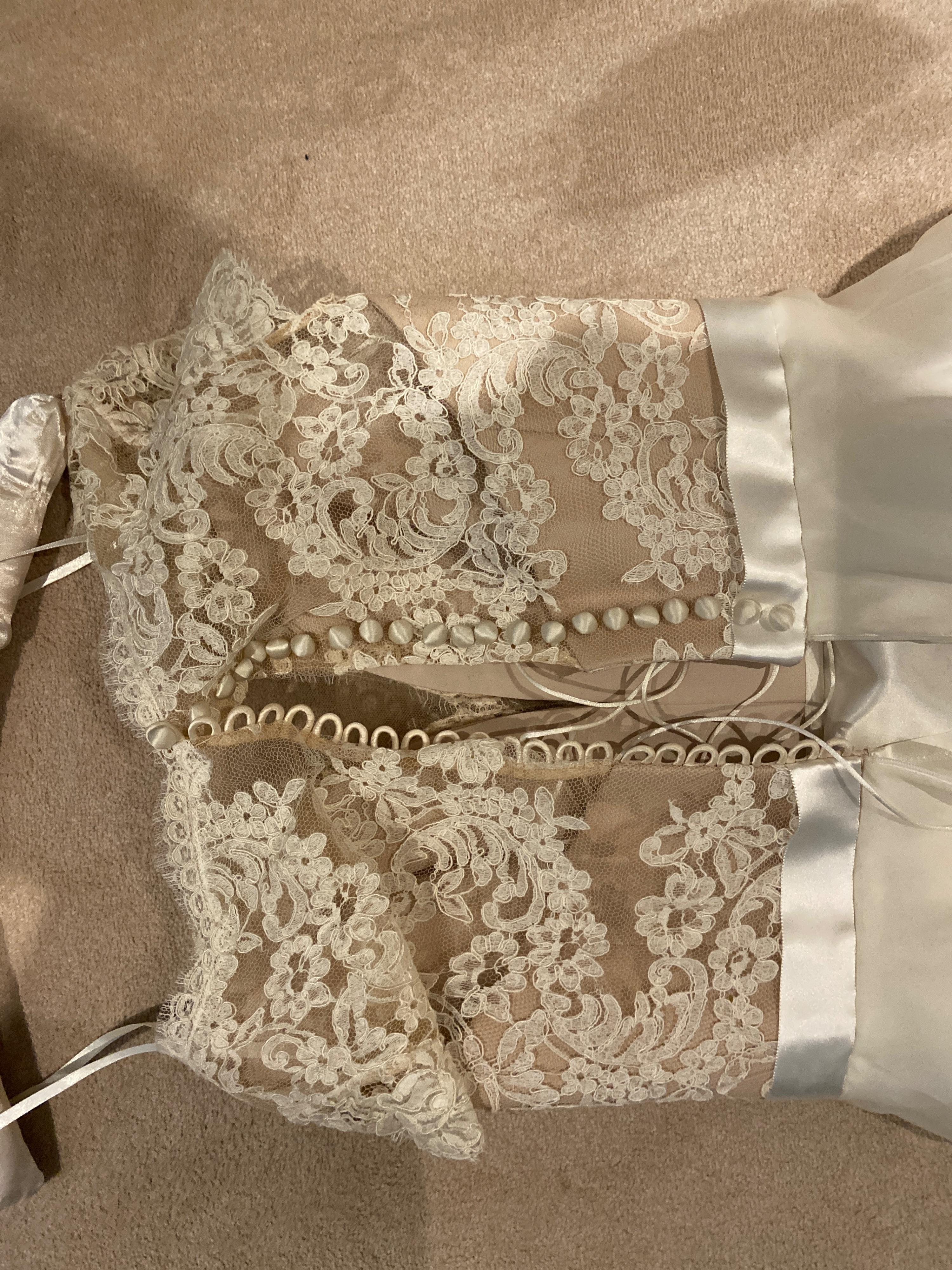 White Lace Body Bridal Gown With Full Skirt And Train