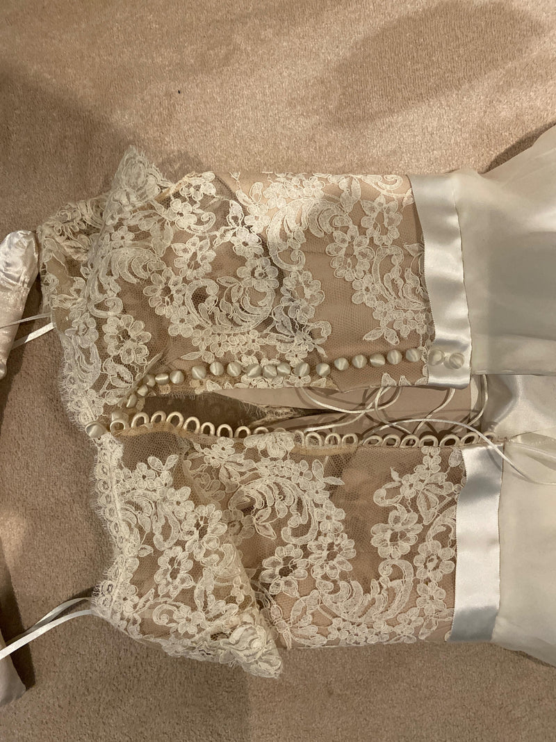 White Lace Body Bridal Gown With Full Skirt And Train