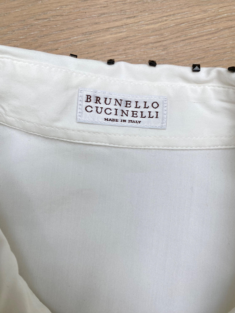 Studded Collar White Cotton Shirt