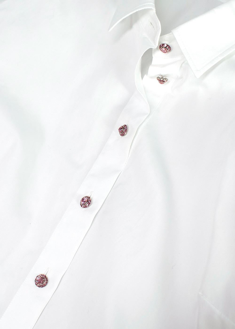 Dolce & Gabbana White Cotton Poplin Shirt with Pink Crystal Buttons