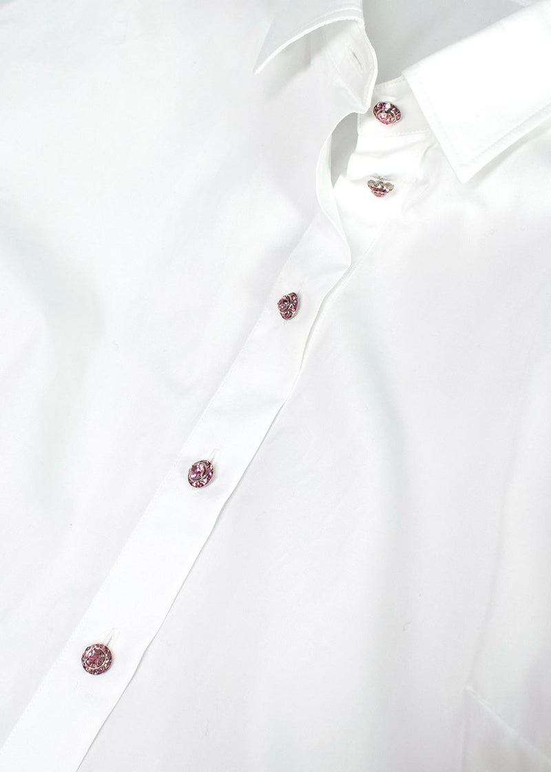 Dolce & Gabbana White Cotton Poplin Shirt with Pink Crystal Buttons