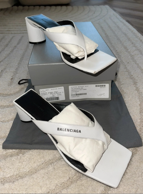 Balenciaga White Square Toe Thong Sandals