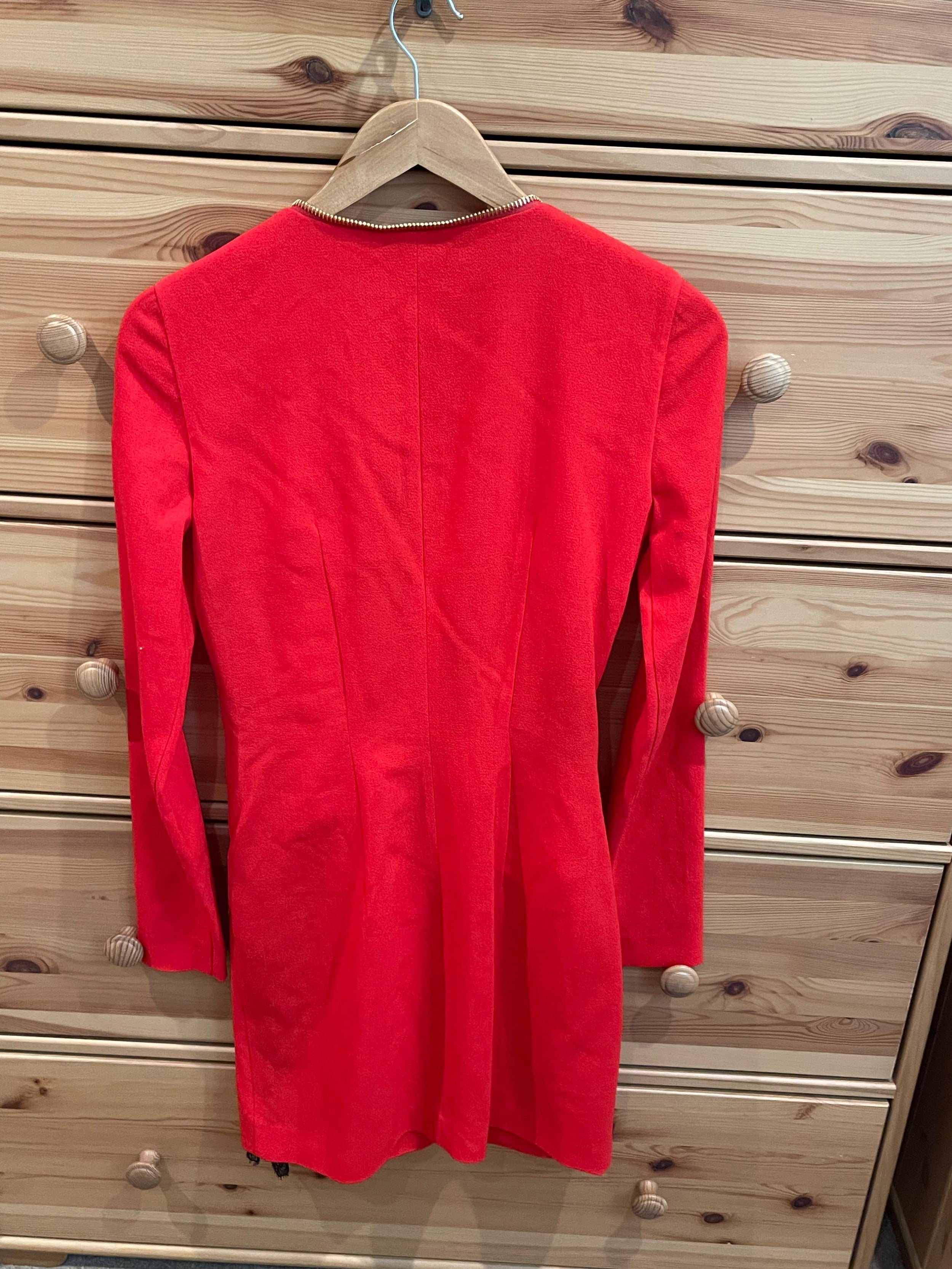 Red crepe &  black lace cocktail dress