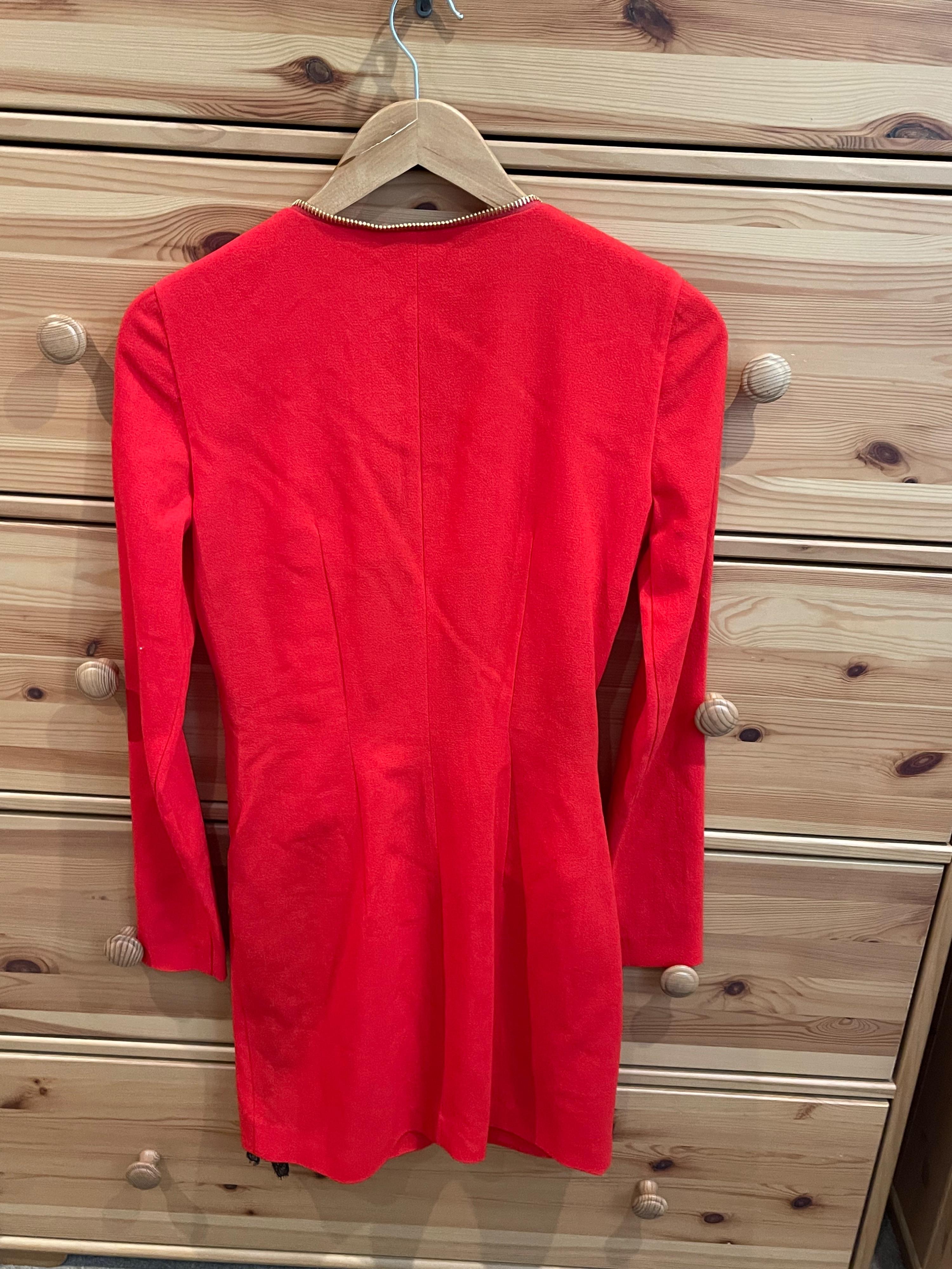 Red crepe &  black lace cocktail dress