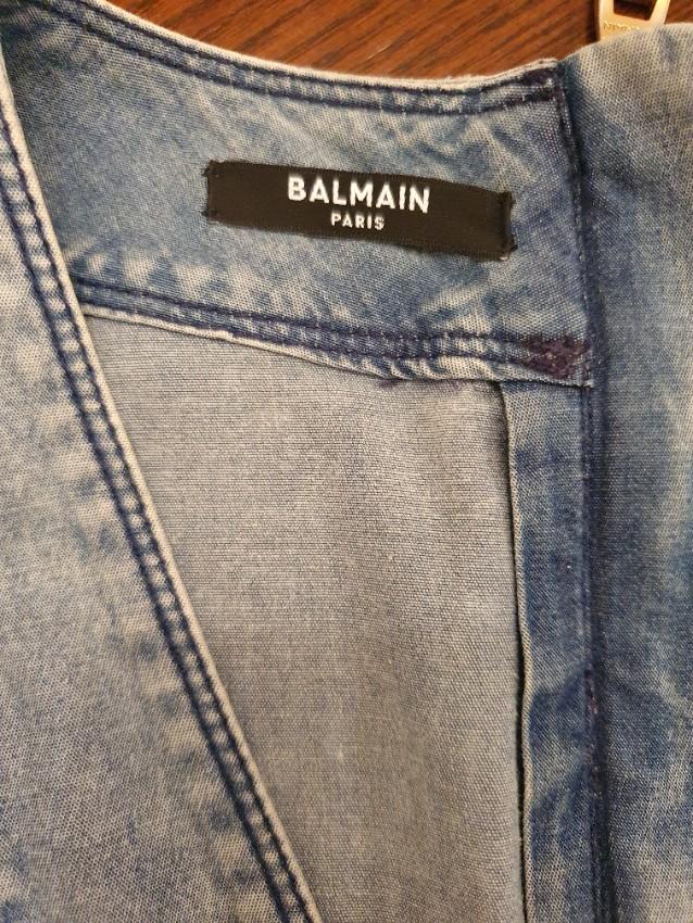 Balmain Blue V-Neck Denim Jumpsuit