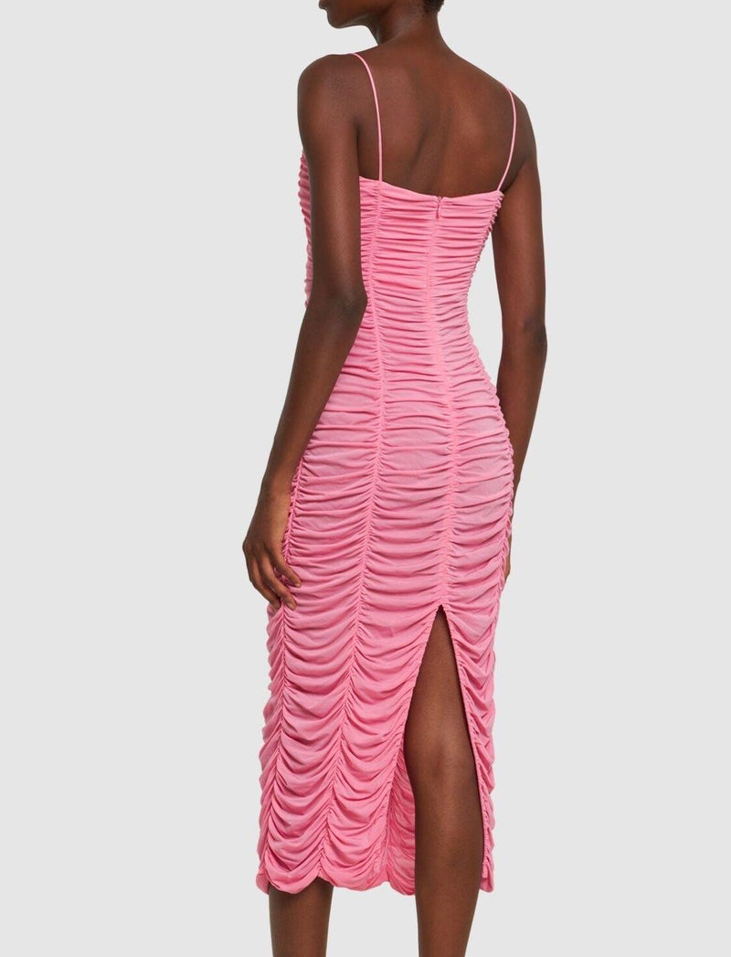 Magda Butrym Pink Ruched Mesh Midi Dress