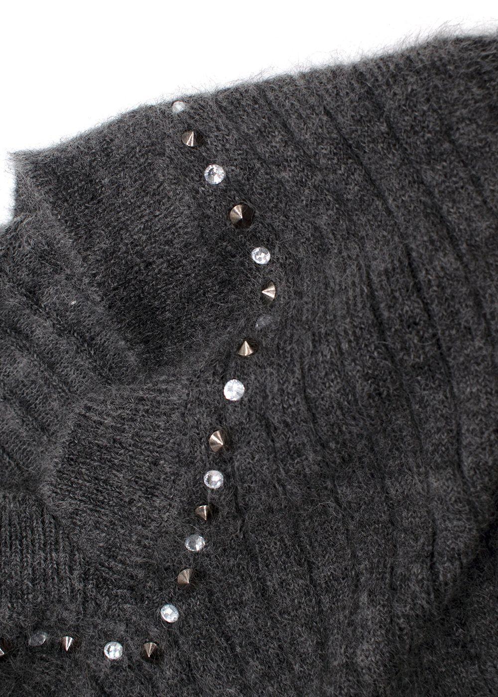 Alessandra Rich Grey Stud Mohair Blend V-Neck Sweater