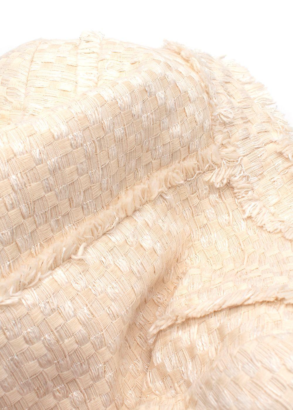 Balmain Cream Woven Open Front Jacket with Gold Button Detail