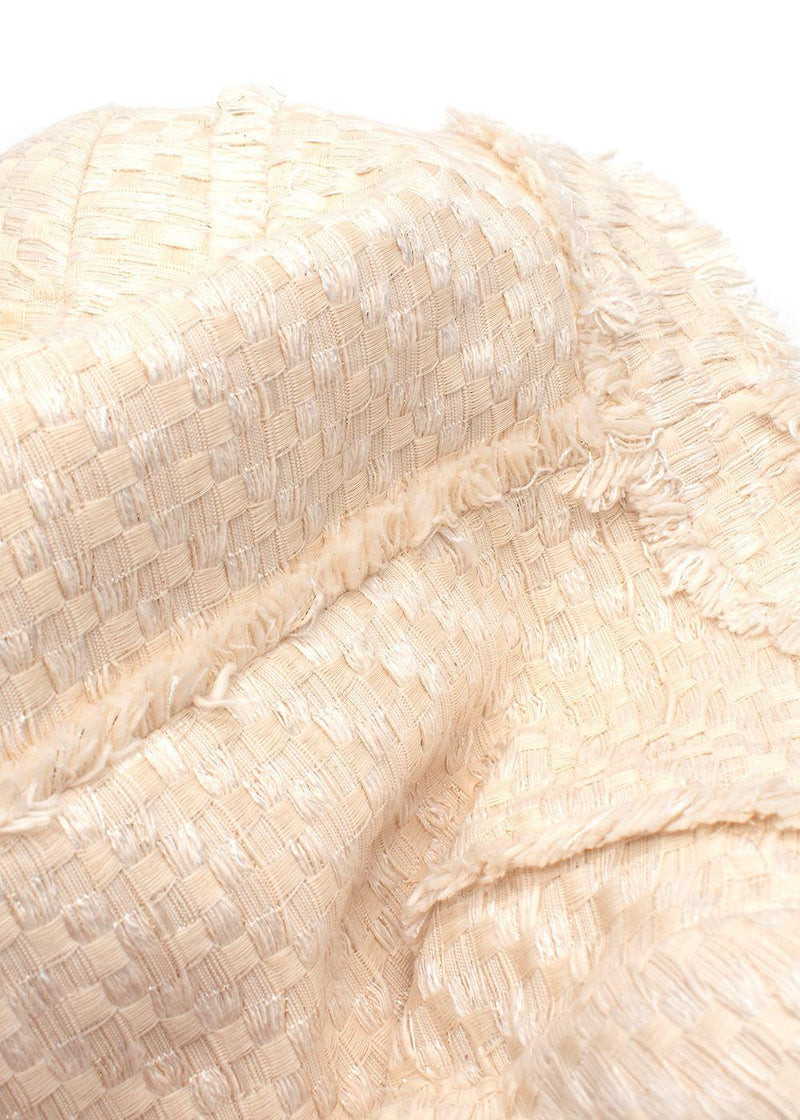 Balmain Cream Woven Open Front Jacket with Gold Button Detail