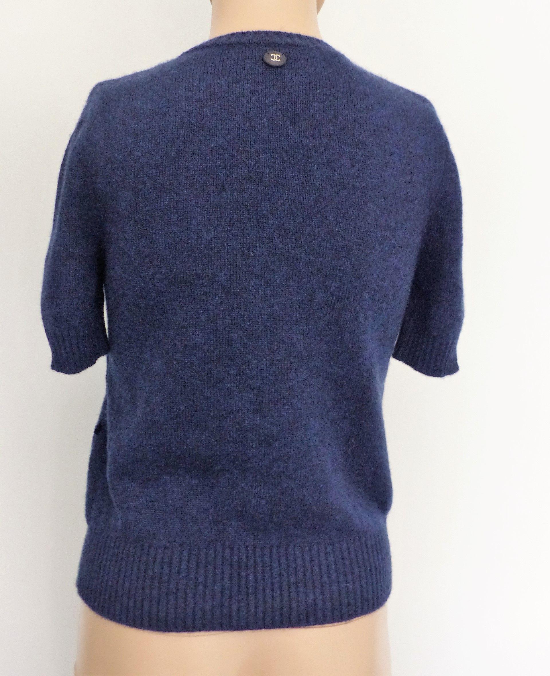 Navy cashmere Coco Gabrielle logo short sleeve jumper