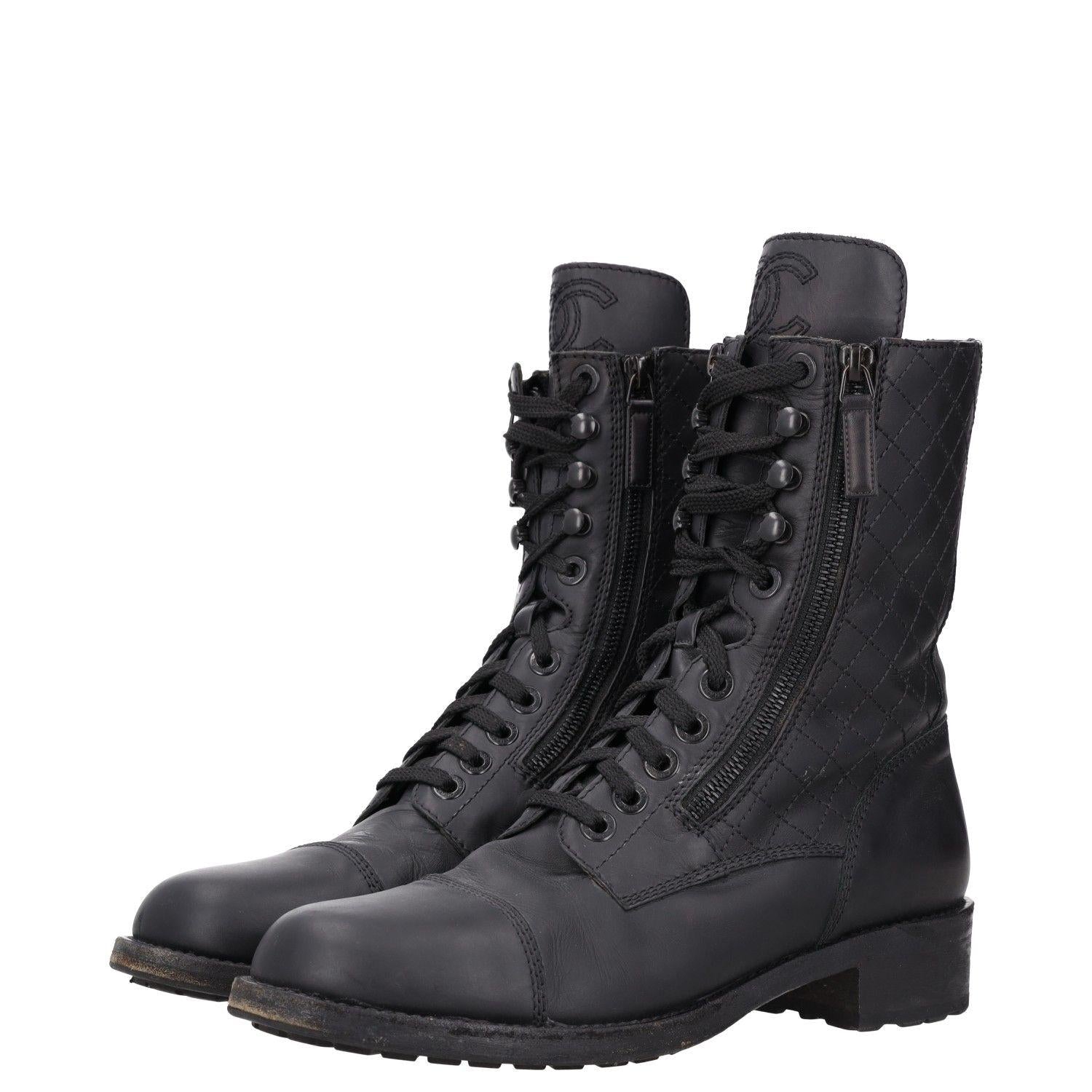 Chanel Interlocking CC Logo Leather Combat Boots