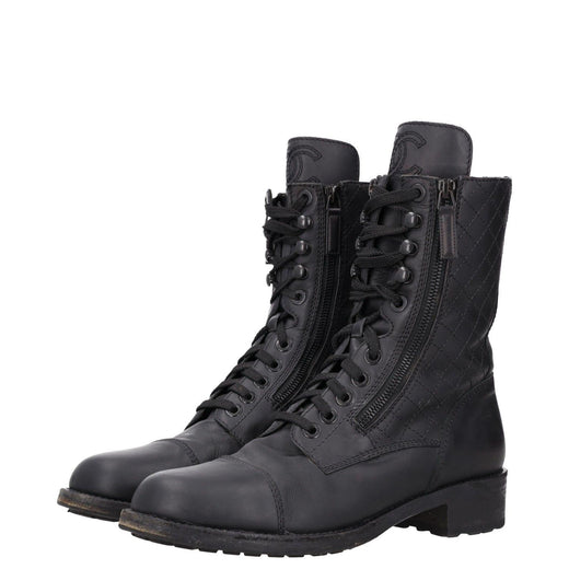Chanel Interlocking CC Logo Leather Combat Boots