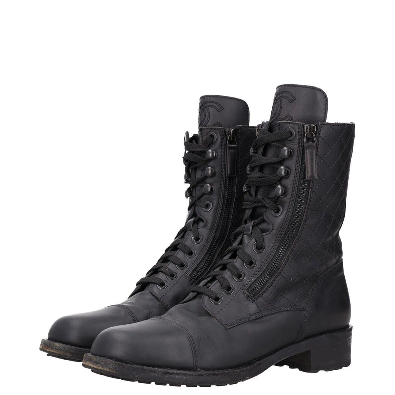 Chanel Interlocking CC Logo Leather Combat Boots