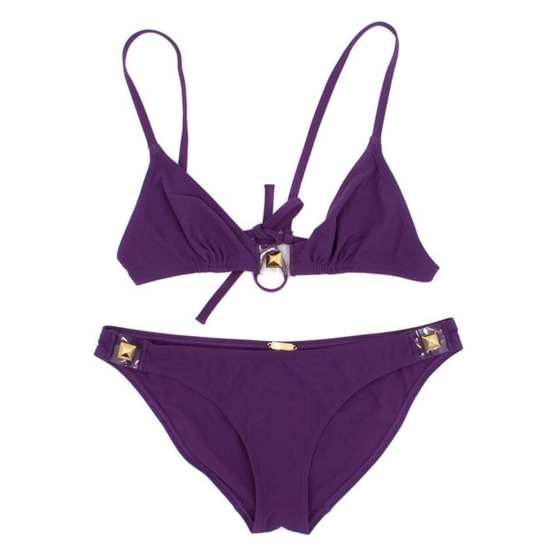 Tooshie Purple Tringle Bikini Set with Studs