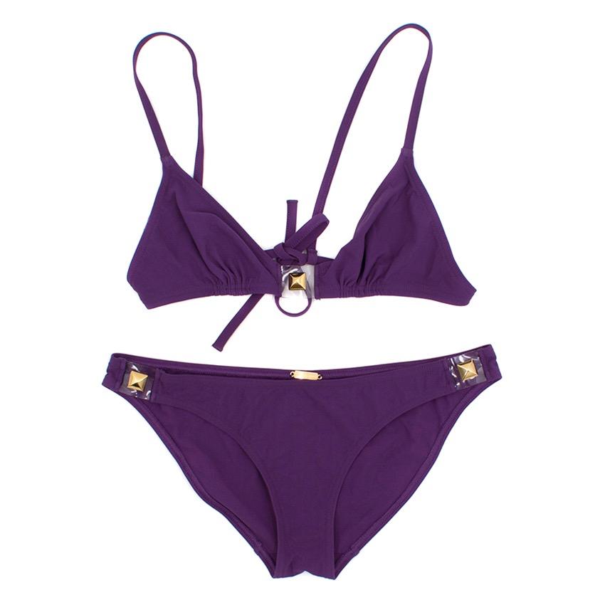 Tooshie Purple Tringle Bikini Set with Studs