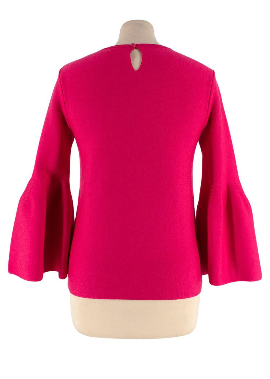 Carolina Herrera Hot Pink Wool Blend Flared Sleeve Top