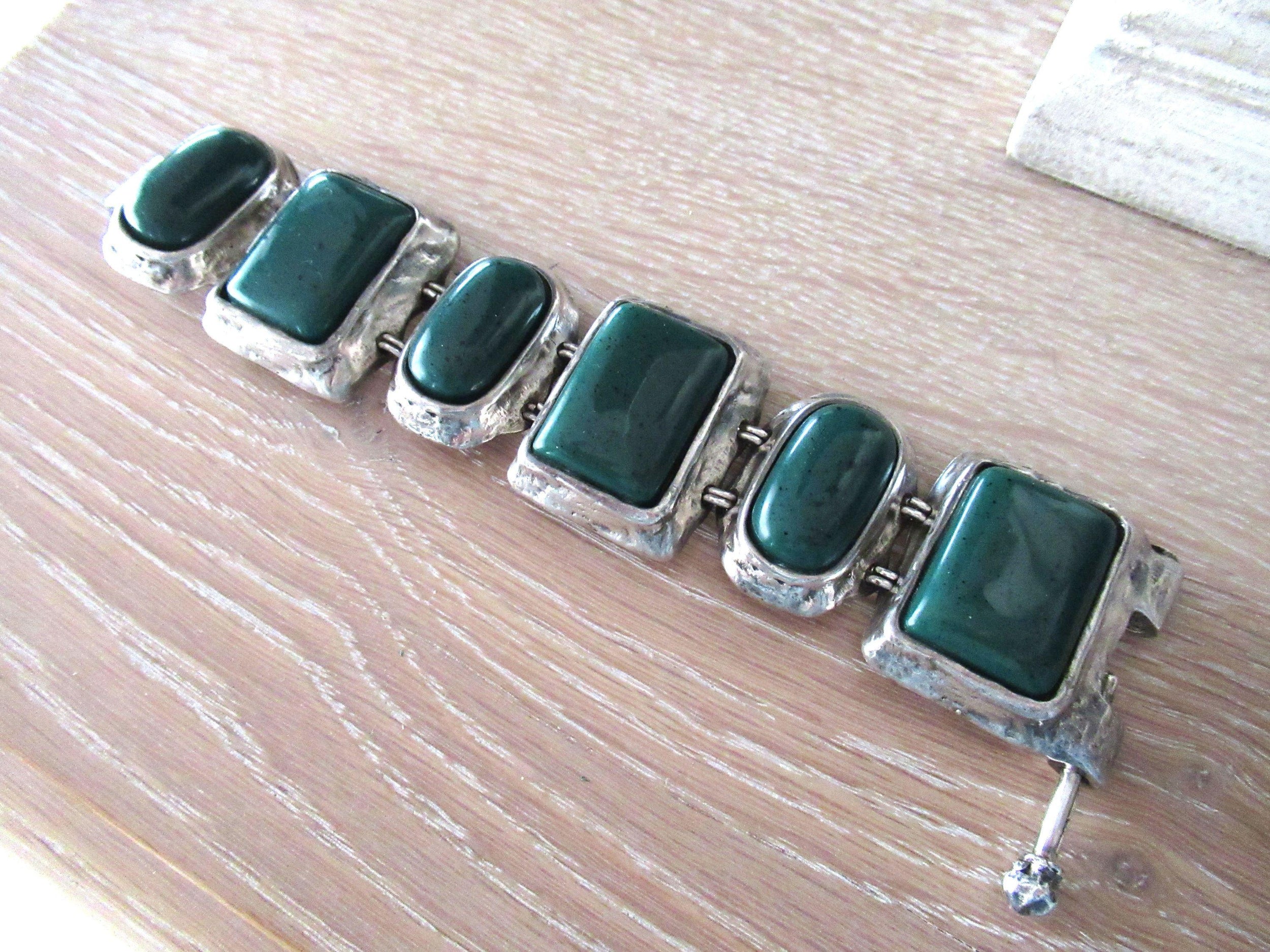 Saint Laurent Vintage  1985 Green Cabochon Bracelet