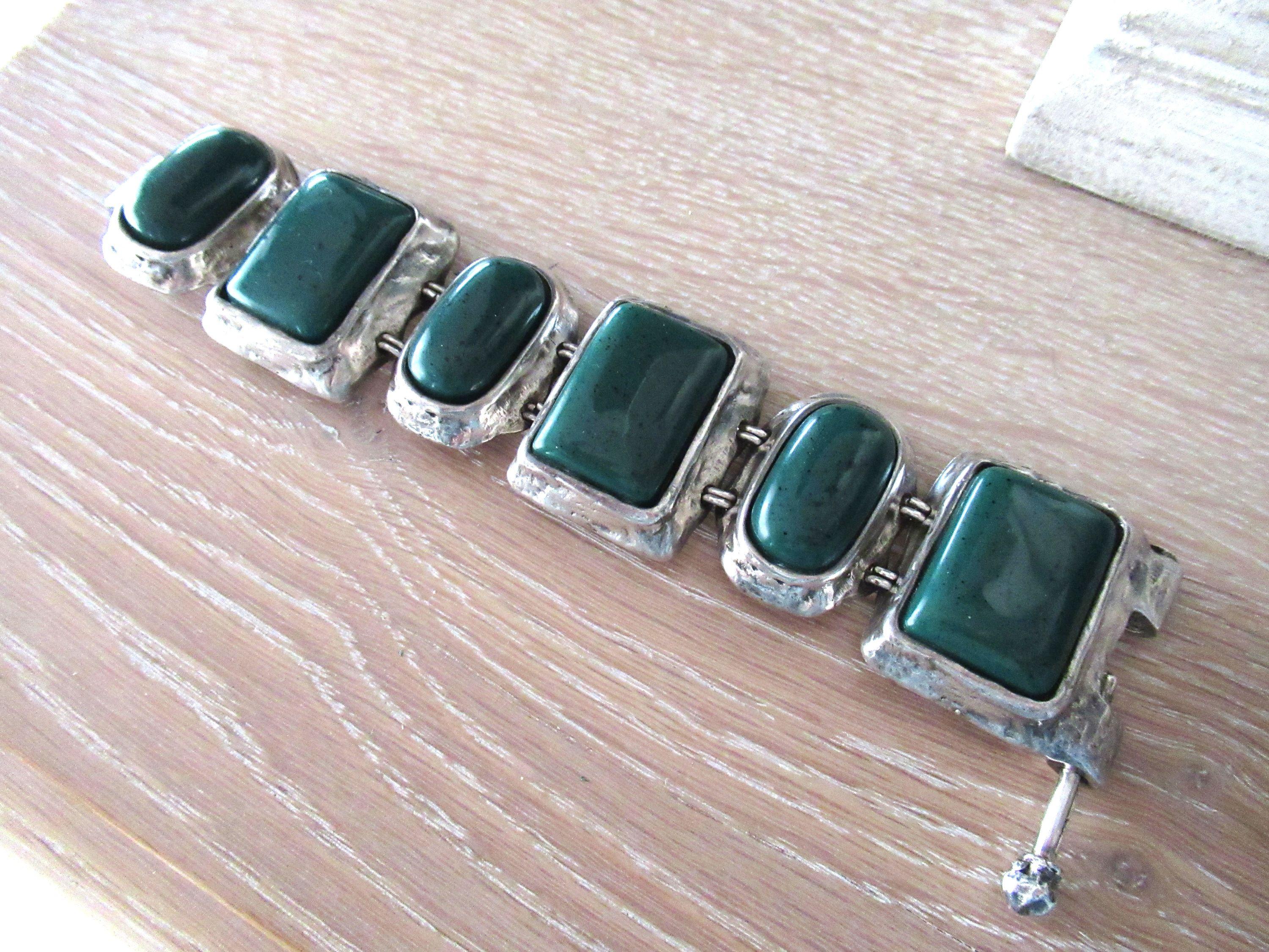 Saint Laurent Vintage  1985 Green Cabochon Bracelet