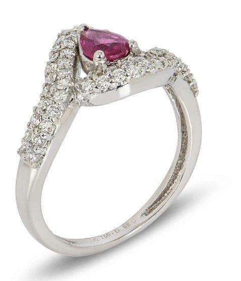 18ct White Gold Diamond & Ruby Ring - Size 52.5