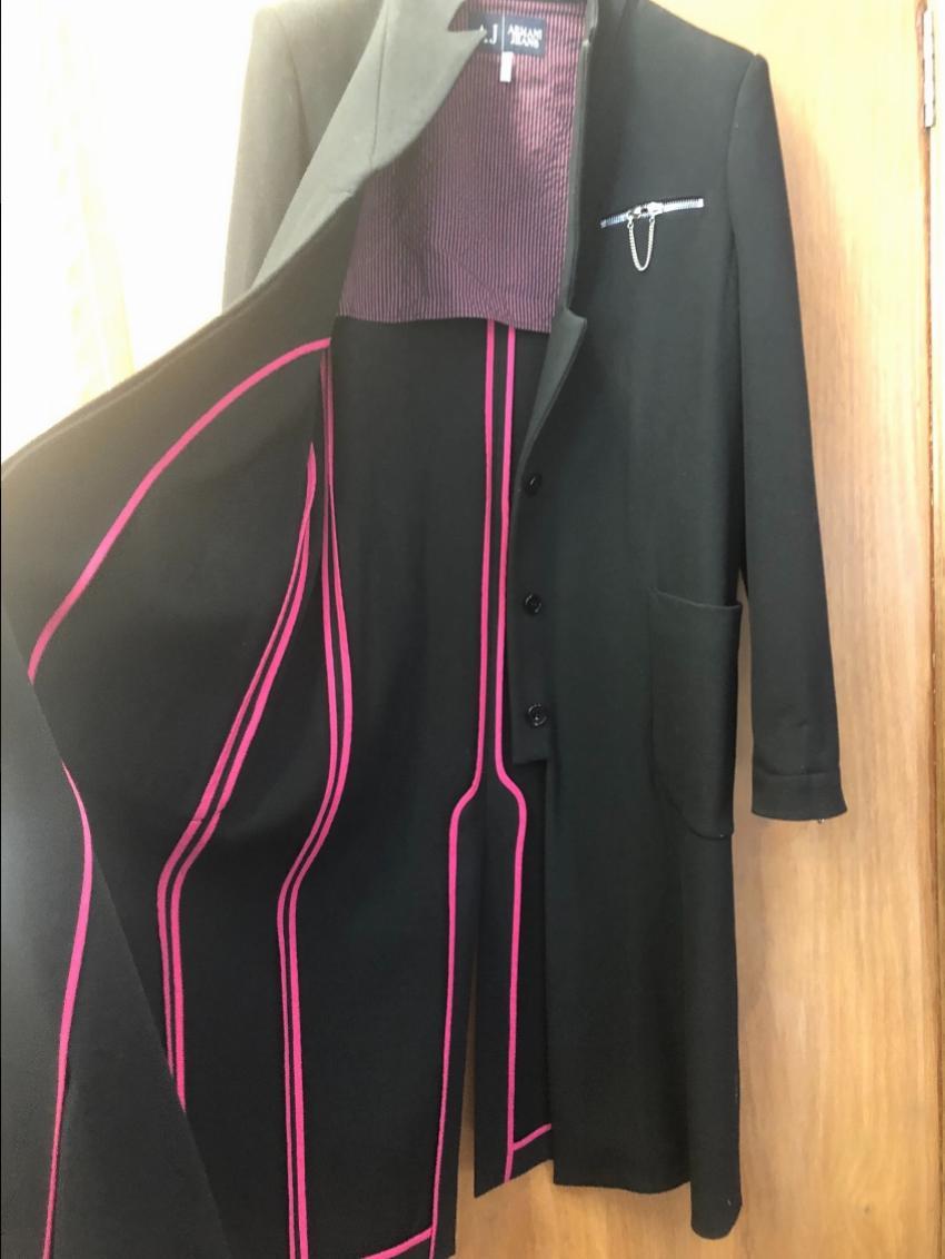 Armani Jeans Single Breasted Black Zip Detail Coat