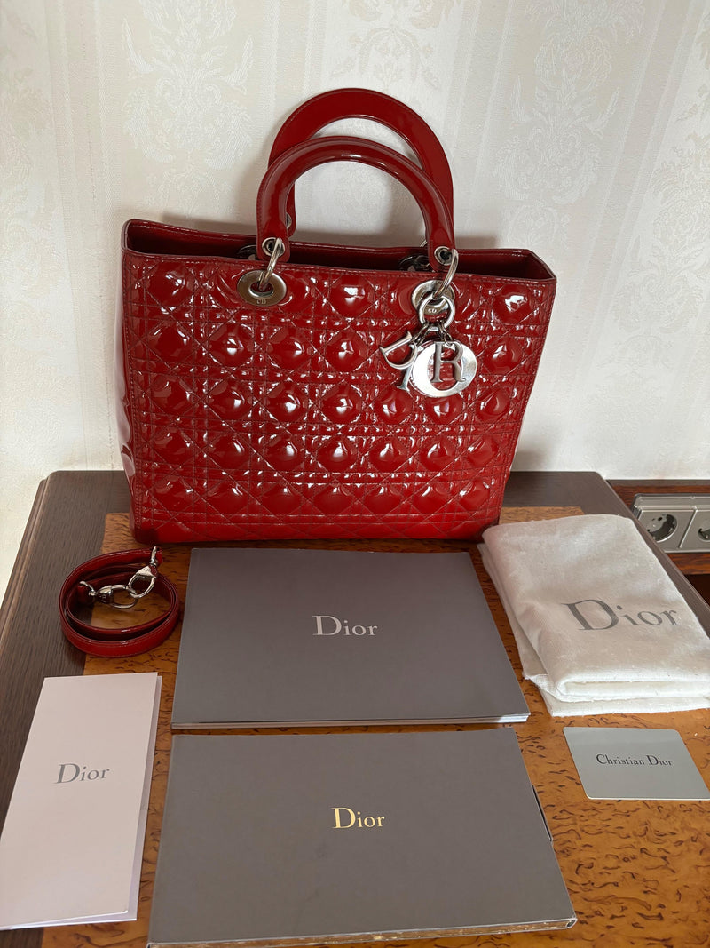 Dior Red Patent Leather Large Lady Dior