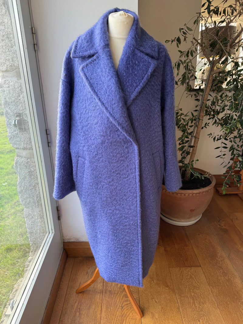 S Max Mara Blue Longline Wool Coat