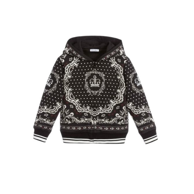 Dolce & Gabbana Kids 7-8Y Crown Print Zip Hoodie