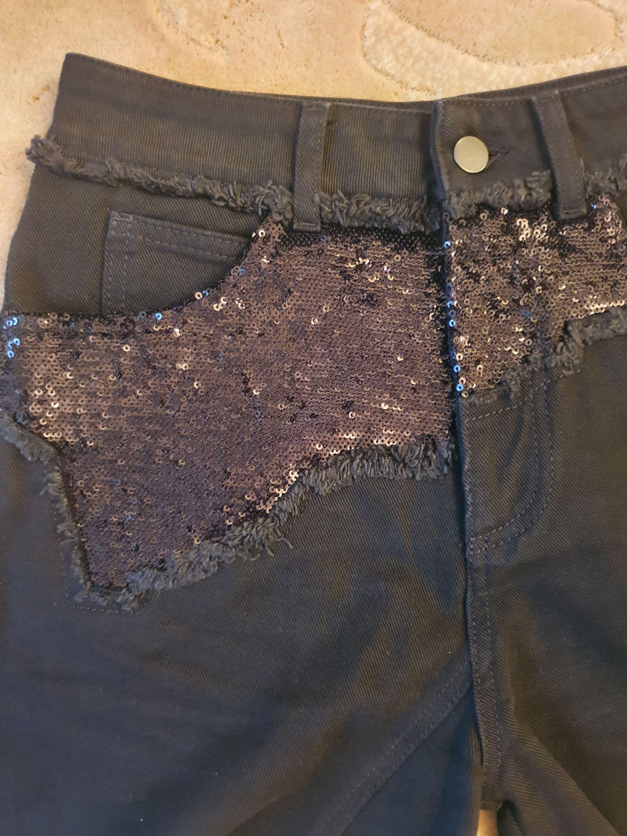 black sequin denim shorts