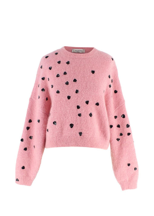 Valentino Pink Sequin Embellished Mohair Blend Jumper