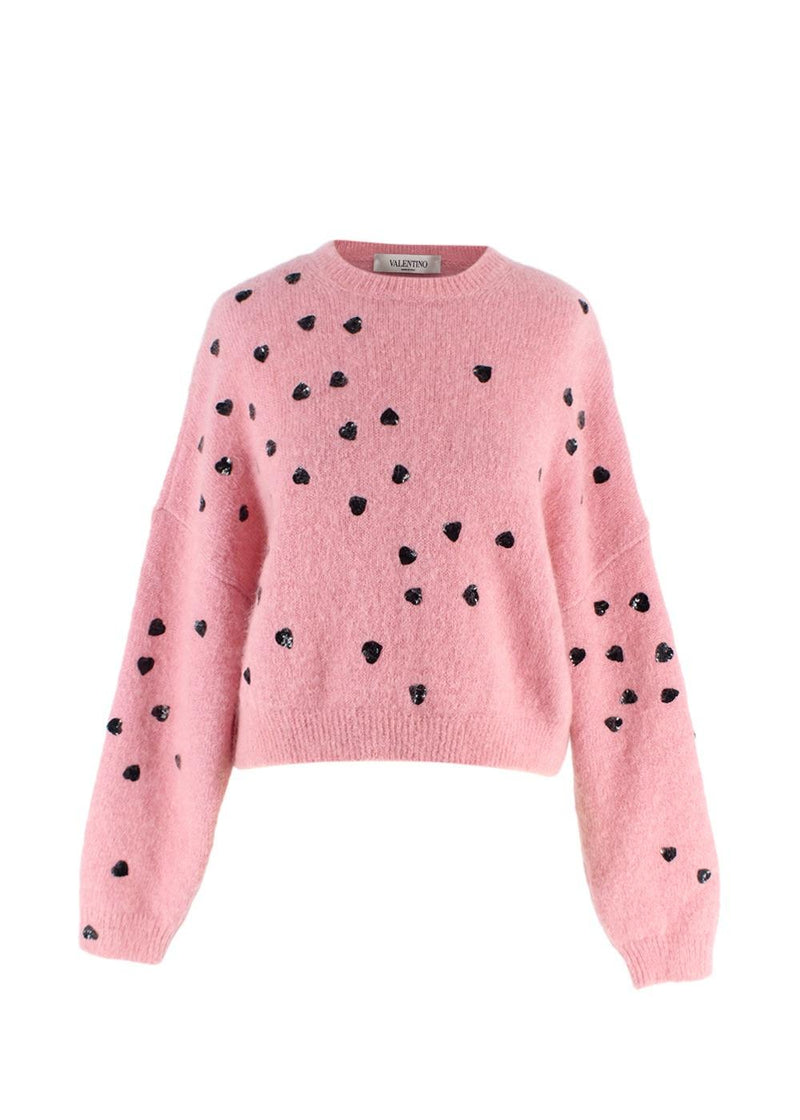 Valentino Pink Sequin Embellished Mohair Blend Jumper