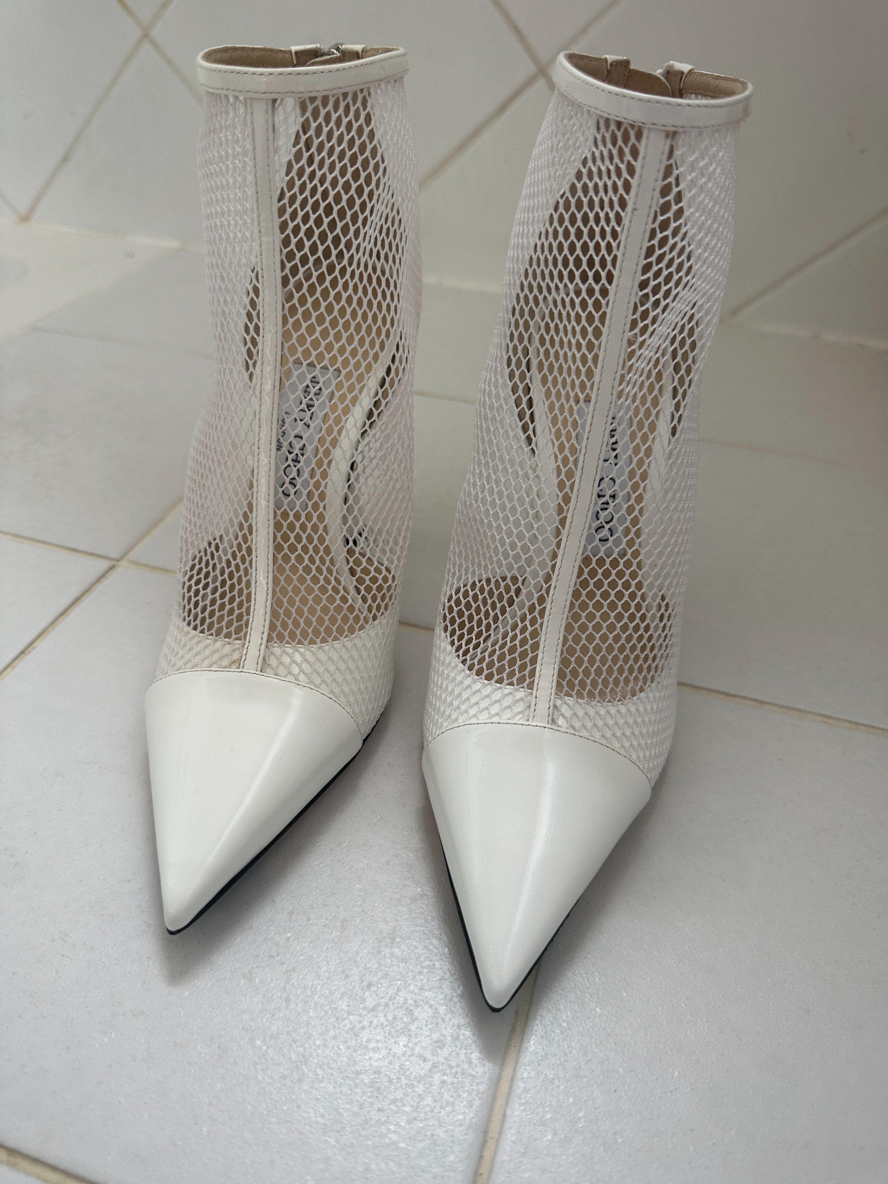 Jimmy Choo White Mesh and Leather Kix Ankle Boots