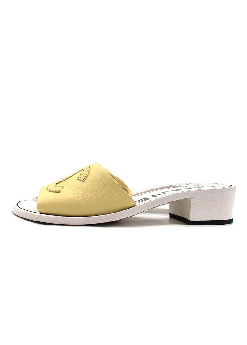 Chanel Yellow Leather Mule Sandals