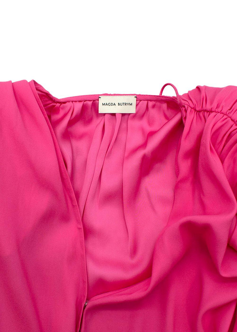 Shoulder Pad Pink Silk Tie Neck Blouse